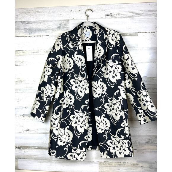 Chico’s Women’s Large Black Floral Jacquard Open Front Lined Topper Jacket NEW - Picture 1 of 7